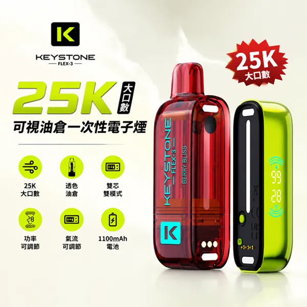 KEYSTONE FLEX-3 25000口拋棄式 三檔功率可調 可替換油倉設計